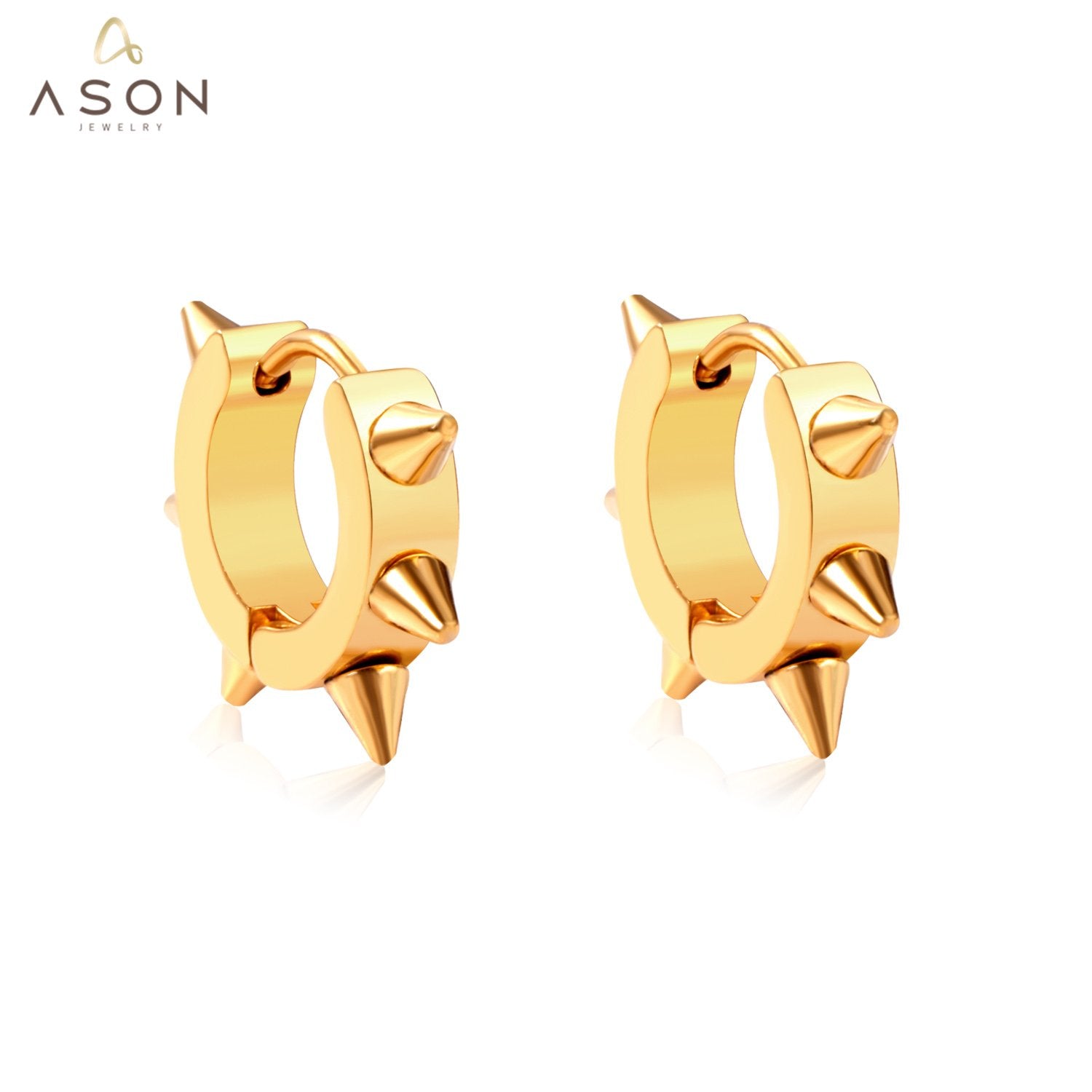ASON Spikes Hip-hop Punk Hoops Earrings Gold Color Stainless Steel For Women Men Fashion Jewelry Accessorie Daily Wear Boho asonjewelry
